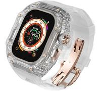 NXNONEPD Luxury Clear Modified Cases Bezel+Rubber Sport Strap,For Iwatch Series 8 7 6 5 4 SE 45MM 44MM,Transparent Case Glacier RM Mod Kit+Fluororubber Band,For Ultra 8 49mm