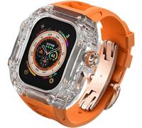 NXNONEPD Luxury Clear Modified Cases Bezel+Rubber Sport Strap,For Iwatch Series 8 7 6 5 4 SE 45MM 44MM,Transparent Case Glacier RM Mod Kit+Fluororubber Band,For Ultra 8 49mm