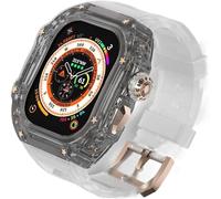 NXNONEPD Luxury Clear Modified Cases Bezel+Rubber Sport Strap，For Iwatch Series 8 7 6 5 4 SE 45MM 44MM，Transparent Case Glacier RM Mod Kit+Fluororubber Band，For Ultra 8 49mm