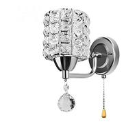 NXNONEPD Modern Luxury Crystal Wall Lamp Wall Mounted Crystal Sconces W/Pull Chain Switch Modern Stainless Steel Base Wall Lighting Fixtures for Bedroom Living Room (Color : Gold)