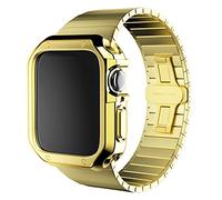 NXNONEPD Stainless Steel Strap+Case for Watch 7 6 Se 5 4 3 2 40Mm 44Mm 38Mm 42Mm Band Metal Bumper Frame Cover/Gold/42Mm