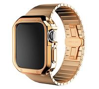 NXNONEPD Stainless Steel Strap+Case for Watch 7 6 Se 5 4 3 2 40Mm 44Mm 38Mm 42Mm Band Metal Bumper Frame Cover/Gold/42Mm