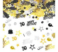 NXPUXP Confettis de 30e anniversaire,confettis joyeux anniversaire, décoration de table d'anniversaire,décoration de table,décoration de maison,fête d'anniversaire (or noir 30e)