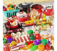 NXPZ 102 Pcs Accessoires Cuisine Enfant, Cuisine Jouet Extérieur, Jeux de Rôle Cuisine, avec Ustensiles de Cuisine, Casseroles, Aliments Dinette Enfant et Panier pour Filles et Garçons de 3 à 8 Ans