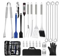 NXPZ 27Pcs Set de Barbecue en Acier Inoxydable, Ensemble d’Ustensiles de Grillade Professionnels, Accessoires Barbecue, avec Sac de Rangement, pour Camping, Pique-Nique, pour Hommes