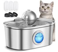 NXPZ 3.2L Fontaine à Eau pour Animaux de Compagnie en Acier Inoxydable, Fontaine à Eau pour Chat Ultra Silencieuse avec Lumière LED, Filtration Multiple, 3 Pièces Filtre à Charbon+3 Pièces Éponges