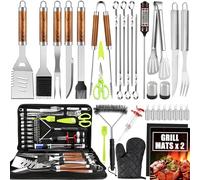 NXPZ 34Pcs Kit Barbecue Set, Ustensiles en Acier Inoxydable, Accessoires de Barbecue, avec Sac de Rangement et Tapis de Cuisson, Cadeau pour Hommes, pour Grillades en Plein Air, Camping et Fêtes