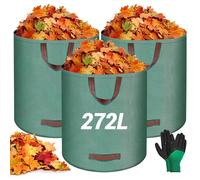 NXPZ 3X 272L Sacs à Déchets de Jardin avec Poignées, Sacs de Jardin, Étanche, Design Autoportant, Sacs à Feuilles Pliables, Résistant et Durable, pour Feuilles, Ordures, Débris, Déchets de Jardin