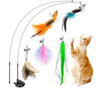 NXPZ 8 Pièces Jouets pour Chats Interactifs d'intérieur avec Ventouses Puissantes et Cannes à Pêche - 2 Oiseaux Réalistes & 3 Jouets à Plumes, Baguette Intelligente Anti-Stress