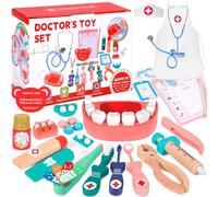NXPZ Malette Docteur Enfant, Kit Dentiste en Bois pour Enfants, Jeu de Rôle, avec Stéthoscope Réel et Accessoires, pour Filles et Garçons de 3 4 5 6 7 8 Ans (38 Pièces)