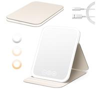 NXPZ Miroir de Maquillage Lumineux Portable, Rechargeable, Pliable, 3 Couleurs de Lumière, Luminosité Réglable, Fonction Mémoire, Idéal pour Voyage et Maison
