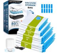 NXPZ Sac de Rangement Sous Vide Avec Pompe Électrique, 10 Sacs Réutilisables (3 Jumbo 100x80cm, 3 Grands 80x60cm, 2 Moyens 70x50cm, 2 Petits 60x40cm), pour Voyage et Stockage Quotidien