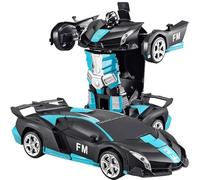NXPZ Voiture Télécommandée Enfant, Jouet 2 en 1 Transformable Voiture Robot, Véhicule Téléguidée Radiocommandé avec LED, pour Filles et Garçons de 3 à 12 Ans, Cadeau de Noël et Anniversaire（Bleu）