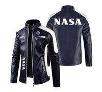NXTBHDCW Veste De Moto Épaisse pour Homme pour NASA Graphic Slim Fit Outerwear Col Montant Vêtements en Cuir Combinaison De Course Moto Patchwork Maillot-Dark Blue||L