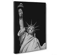 Ny - 1062 - Tableau sur toile - Encadré - Prêt à accrocher - Statue de la liberté - Amérique blanc et noir - 30 x 40 cm - Sans cadre
