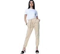 NY Deluxe Edition Bas de jogging surdimensionné décontracté en polaire pour femme - Bas de jogging élastique à revers - Taille UK 6 à 12 (Beige, 10)
