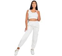 NY Deluxe Edition Pantalon de Jogging surdimensionné avec Poches Cargo pour Femme, Pantalon de Jogging pour Femme, Pantalon de Sport, Tenue de Salon (Blanc, 14)