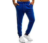 NY Deluxe Edition Pantalon de survêtement pour hommes, coupe ajustée, bas de jogging, molleton côtelé, poignets côtelés, taille S-XXL (as8, alpha, m, slim, régulier, bleu royal, M)