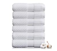 NY Loft Lot de 6 essuie-Mains 100% Coton - Très Douces, absorbantes et à séchage Rapide - 40,6 x 71,1 cm - Coton texturé et Durable - Collection Trinity (Lot de 6 essuie-Mains, Blanc Vif)