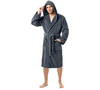 NY Threads Luxe Doux Robe de Chambre Homme Polaire à Capuche Douillet Peignoir de Bain (Gris, M)