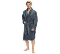 NY Threads Luxe Doux Robe de Chambre Homme Polaire Col Châle Douillet Peignoir de Bain (Gris, M)