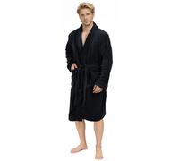 NY Threads Luxe Doux Robe de Chambre Homme Polaire Col Châle Douillet Peignoir de Bain (Noir, L)