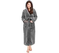 NY Threads Peignoir à capuche en polaire pour femme - Peignoir long en peluche, gris acier, M