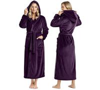 NY Threads Peignoir à capuche en polaire pour femme - Peignoir long en peluche, Prune, S