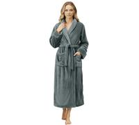 NY Threads Peignoir de bain long en polaire chaude à col châle pour femme, gris foncé, Medium