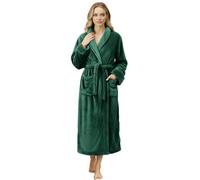 NY Threads Peignoir de bain long en polaire chaude à col châle pour femme, vert, Medium