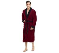 NY Threads Peignoir de bain luxueux en polaire à col châle pour homme, Bordeaux avec contraste noir, Small-medium