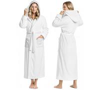 NY Threads Peignoir long en polaire à capuche pour femme, blanc, Medium