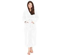 NY Threads Peignoir long en polaire à capuche pour femme, blanc, Small