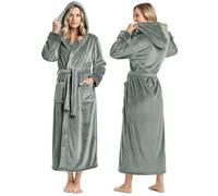 NY Threads Peignoir long en polaire à capuche pour femme, gris acier, Small