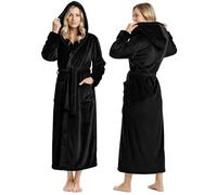 NY Threads Peignoir long en polaire à capuche pour femme, noir, Small