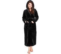 NY Threads Peignoir long en polaire à capuche pour femme, noir, X-Large