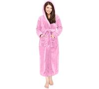 NY Threads Peignoir long en polaire à capuche pour femme, rose, Large