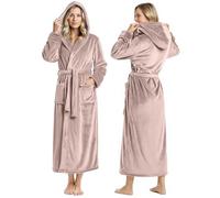 NY Threads Peignoir long en polaire à capuche pour femme, taupe, Medium