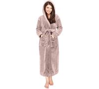 NY Threads Peignoir long en polaire à capuche pour femme, taupe, Medium