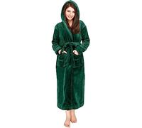NY Threads Peignoir long en polaire à capuche pour femme, vert, Medium