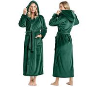 NY Threads Peignoir long en polaire à capuche pour femme, vert, Small