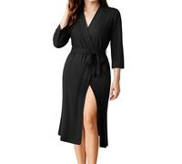 NY Threads Peignoir long en tricot léger pour femme, vêtement de nuit doux en coton mélangé, Noir, M