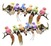 Nybhyjka Lot de 12 oiseaux en plumes artificielles colorées en mousse pour travaux manuels, décoration d'arbre de jardin