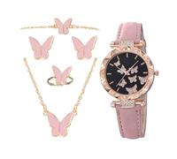 Nybhyjka Montre pour femme - Ensemble montre avec boucles d'oreilles pour femme, bracelet papillon en cuir PU, bracelet tendance pour maman, anniversaire et fête des mères, rose, Refer to description