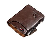 Nybhyjka Portefeuille en cuir pour homme avec blocage RFID, portefeuille à trois volets en cuir de vache véritable souple et fin avec porte-cartes de crédit, porte-monnaie antivol 12 x 10 cm, marron,