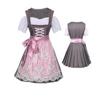 Nybhyjka Robe Dirndl pour femme - Robe bavaroise avec tablier rose - Robe bavaroise authentique à col en U - Tenue bavaroise pour fête de la bière, carnaval