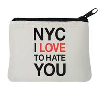 NYC Porte-monnaie en néoprène avec inscription « I Love to Hate You I Hate New York » Blanc 10 x 11 cm