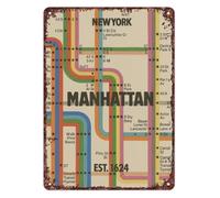 NYC Rail Map Historical Metal Wall Sign 12x8 Inch | Conversation starter piece suits entryway mudroom coffee nook or reading corner