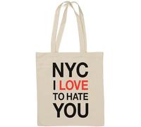 NYC Sac fourre-tout en coton naturel avec inscription « I Love to Hate You I Hate New York » Blanc