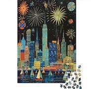 NYC Skyline Puzzle pour Adultes Firework Sailboat Art 1000 Pièces Papier Recyclé pour Adultes Puzzle Jeu Éducatif Et Stimulant Excellente Idée De Cadeau 70x50cm/1000pcs